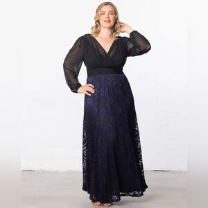 Kiyonna Black & Violet Maxi Mon Tresor Lace Evening Gown/Dress, Size 1x 14/16